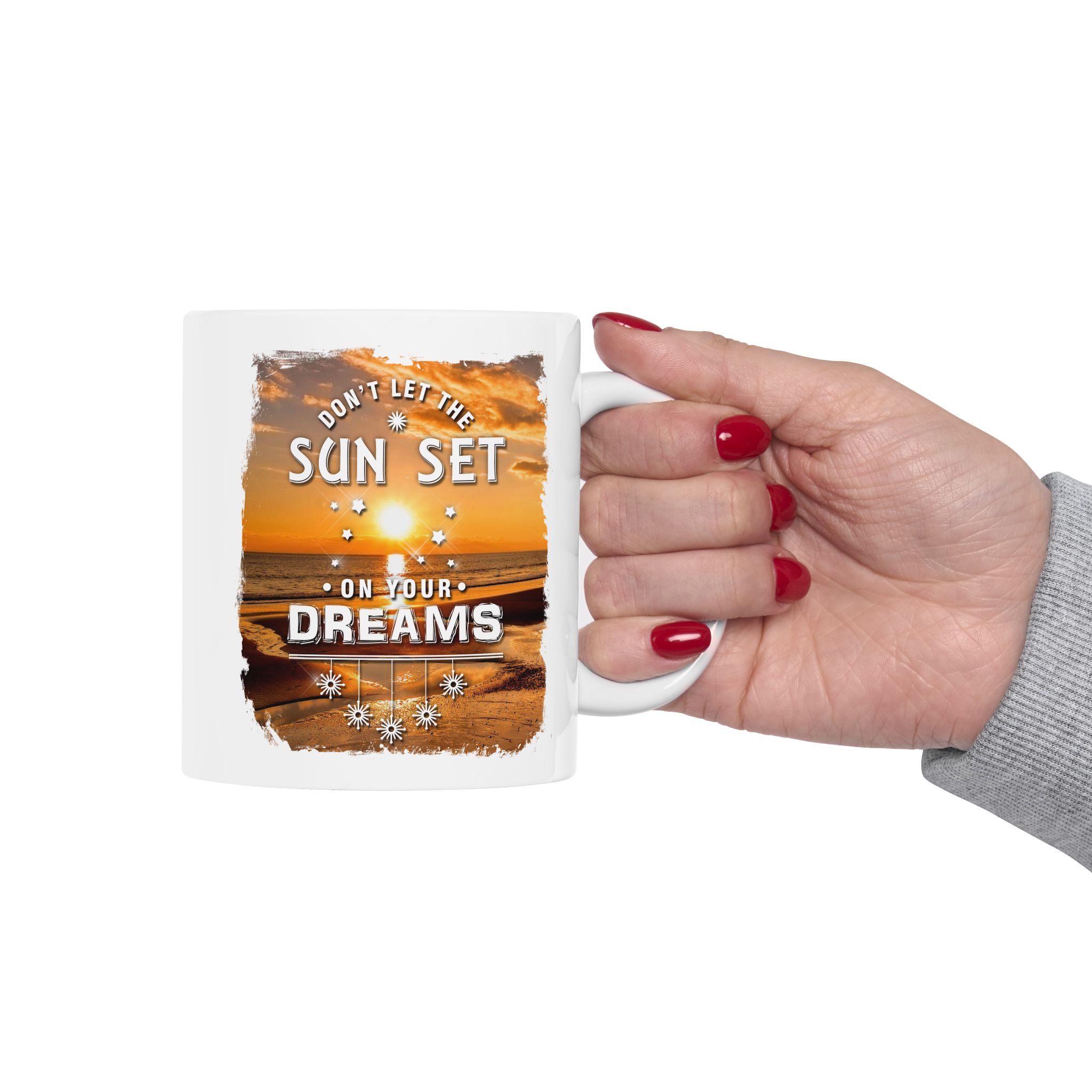 Sunset Beach Ceramic Mug — Inspirational Quote Coffee Cup (11oz, 15oz)